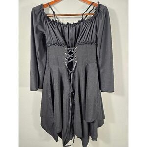 Romwe‎ Black Long Sleeve Corset Mini Dress Ruffle Gothic Party L